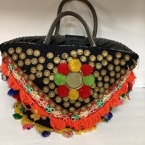 Vtg Sicilian Handcrafted Whimsical colorful Boho Retro Straw Shoulder Bag Beach